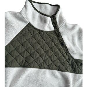 WomensAbercrombie White Green Quilted Fleece Pullover Snap Mock Neck Size Medium